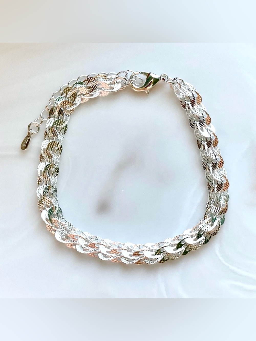 Tri-Color Braided Chain Bracelet - Silver